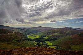 Looking into the valley into Lough Dan and Lough Tay