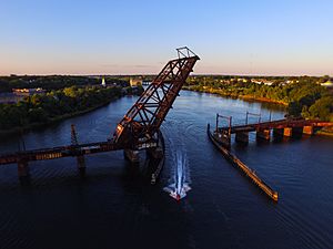 A bridge with a raised section