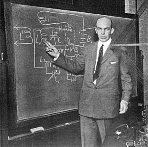 Edwin Armstrong at blackboard