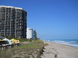 Looking north along the beach from Shuckers Restaurant, 9800 South Ocean Drive