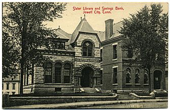 PostcardSlaterLibraryEtcJewettCity1908