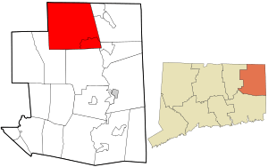 Location in Windham County and the state of Connecticut. The 42nd parallel north and the 72nd meridian west meet in the north central part of town