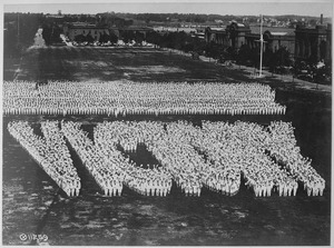 "Victory" spelled by men in training at Great Lakes Naval Training Station, Great Lakes, Ill. Committee on Public Inform - NARA - 530723