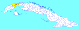 Guanajay municipality (red) within  Artemisa Province (yellow) and Cuba