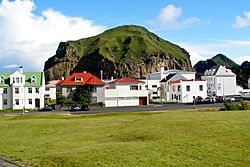 Heimaey houses and hill