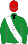 Green, white sash, red cap