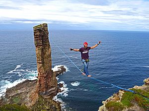 Slackline at Old Man of Hoy