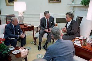 President Ronald Reagan meets with Prime Minister Eugenia Charles