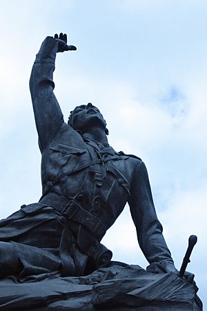 Fallen officer holding a swagger stick, Fettes College War Memorial.JPG