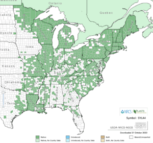 Map of the eastern United States and Canada with green shading