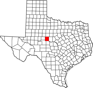 Map of Texas highlighting Runnels County