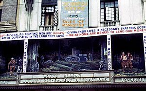 StateLibQld 2 319321 Display for war bonds on top of the Hoyts Regent Theatre in Brisbane, 1942