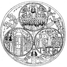 Dish with biblical scenes, Church of the East, line drawing