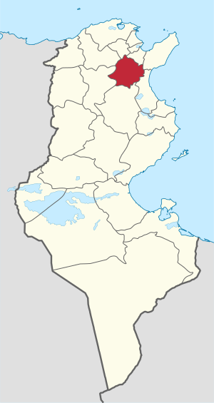 Map of Tunisia with Zaghouan highlighted