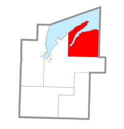 Location within Baraga County (red) and the administered CDP of Skanee (pink)