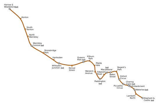 Geographically accurate path of the Bakerloo line