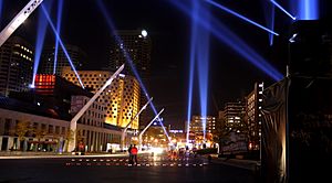 Place des festivals, at night.