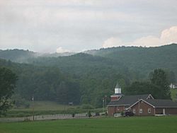 A church sits among the mountains of Shady Valley.