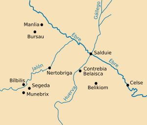 Carte des villes voisines de Salduie pendant l'Antiquité