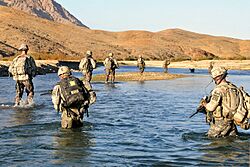 Soldiers crossing the Arghandab River