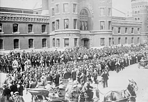 48th Highlanders, 12th Infantry, & 10th Royal leave Toronto for camp (LOC ggbain.16977)