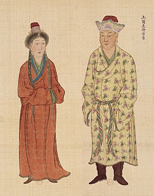 Huang Qing Zhigong Tu, 1769, Tayiji (prince) of the Torghuts and his wife (土爾扈特台吉(婦)