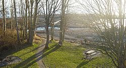 View from Vander Linden Memorial Overpass overlooking the park and beach at Picnic Point