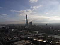 The Shard, completed in 2012 at London Bridge, is London's tallest building at 309.6m. Shown here in December 2019 with Guy's Hospital to the right