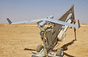 ScanEagle UAV catapult launcher (center)