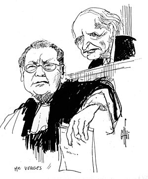 Jacques Vergès et Klaus Barbie lors de son procès. Lyon 1987 (dessin de Calvi)