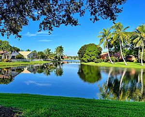 Lakes and coconut trees abound