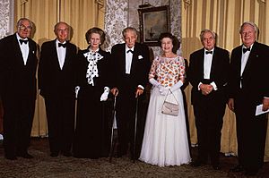 The Queen in Downing Street in 1985 to mark the 250th anniversary of Robert Walpole's occupancy of No.10