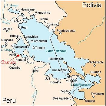 Location of Chucuito, the capital of the Inca province of the Lupacas, and Cutimbo, the pre-Inca capital.