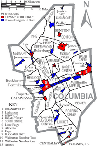 Map of Columbia County Pennsylvania With Municipal and Township Labels