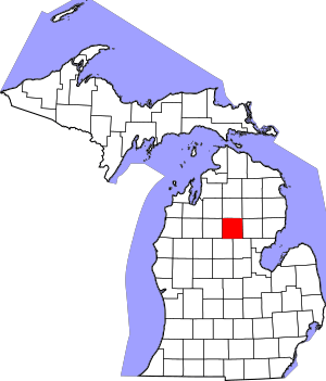 Map of Michigan highlighting Roscommon County