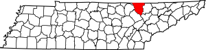 Map of Tennessee highlighting Scott County