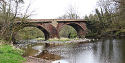 The old Howford Bridge, River Ayr. Upstream view