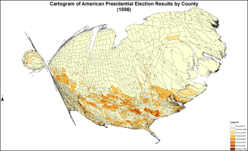 CartogramAmericanPresidentialCounty1856Colorbrewer