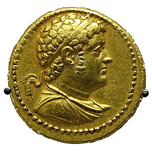 Coin depicting a curly-haired Ptolemy IV facing right