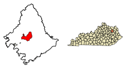 Location of Morehead in Rowan County, Kentucky.