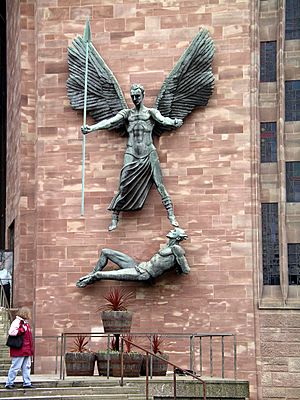 Statue of St Michael and the devil - Coventry Cathedral 14d06