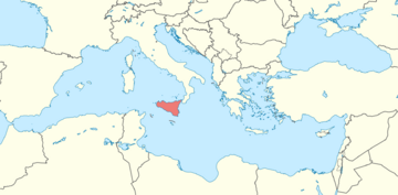 Mediterranean Sea location map with blue Sicily