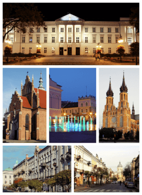 Left to right: Municipal Building  •  Bernardine Monastery and Church  •  Constitution of 3 May Square  •  St. Mary’s Cathedral  •  Moniuszko St  •  Piłsudski St  • 