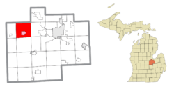 Location within Saginaw County (red) and the administered community of Hemlock (pink)