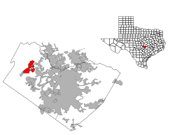 Location within Travis County in Texas