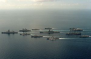 USS New Jersey (BB-62) battle group with Australian ships 1986