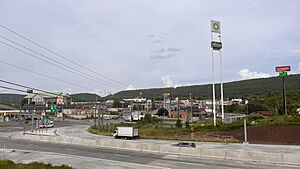 The stretch of U.S. Route 30 in Breezewood, Pennsylvania is one of the few gaps in the Interstate Highway System. A portion of I-70  uses this surface street to connect the untolled interstate highway with the Pennsylvania Turnpike.