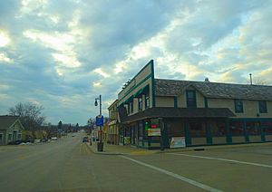 Downtown Cambridge in March 2014, looking west on Highway 12