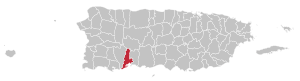 Map of Puerto Rico highlighting Guayanilla Municipality