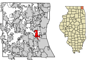 Location of Green Oaks in Lake County, Illinois.